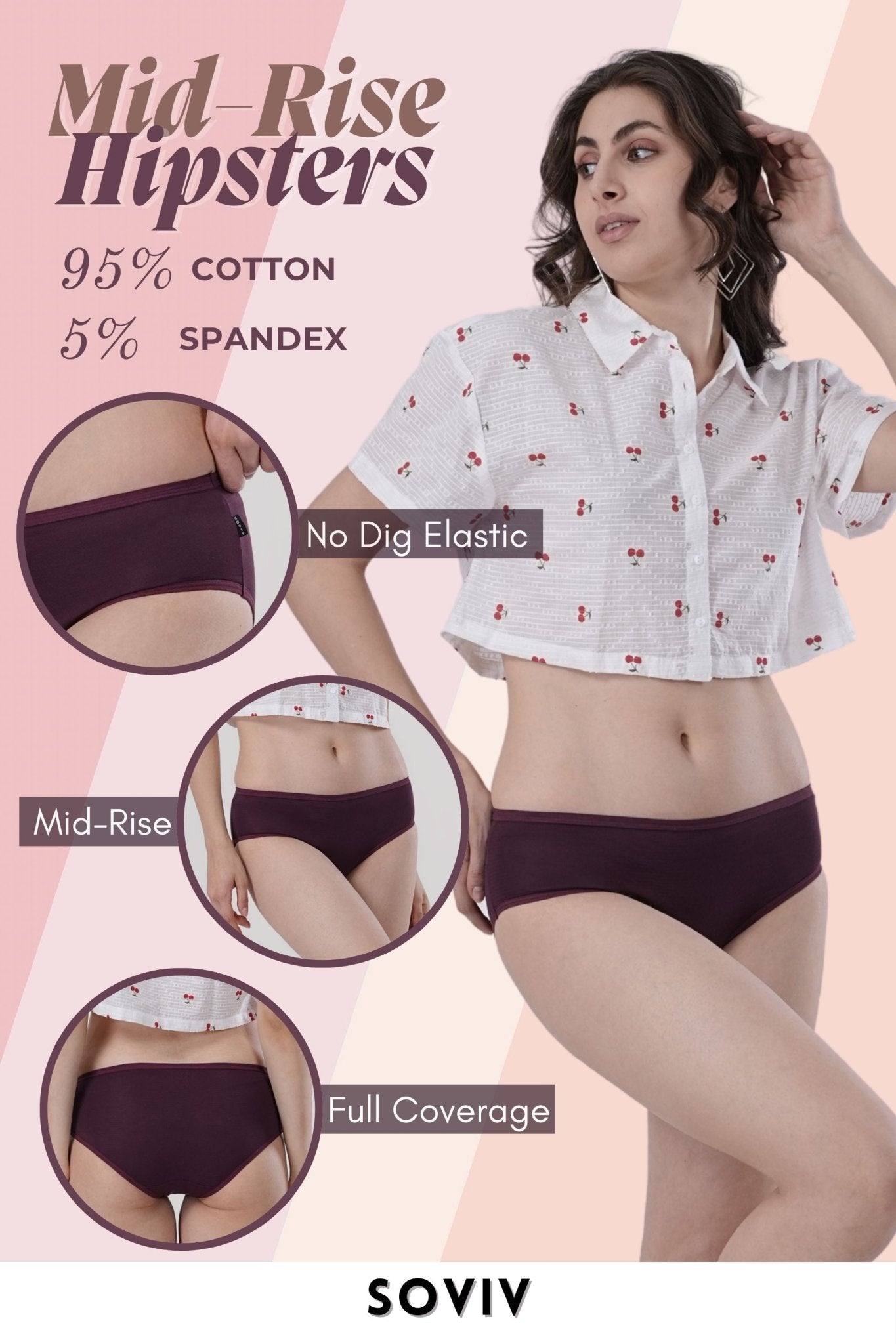 Mulberry Self Texture Mid Rise Hipster Panty - SOVIV
