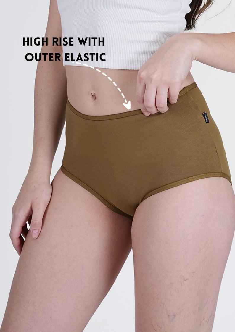 Cotton Stretch High Hipster – Full Coverage in Olive Green | Pack of 1