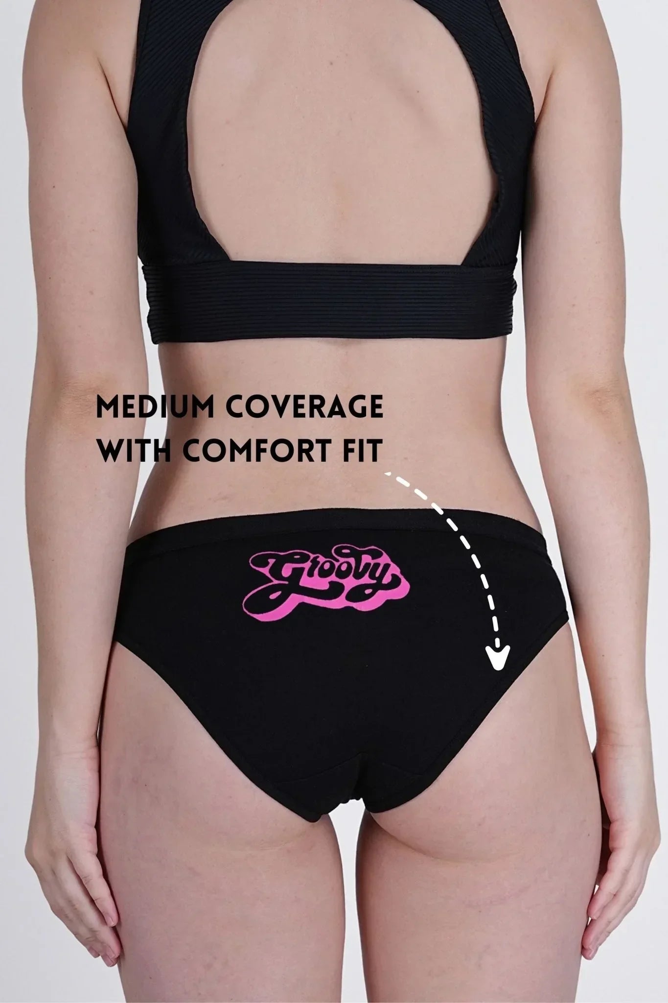 Black Groovy Printed Low Rise Bikini Panty - SOVIV