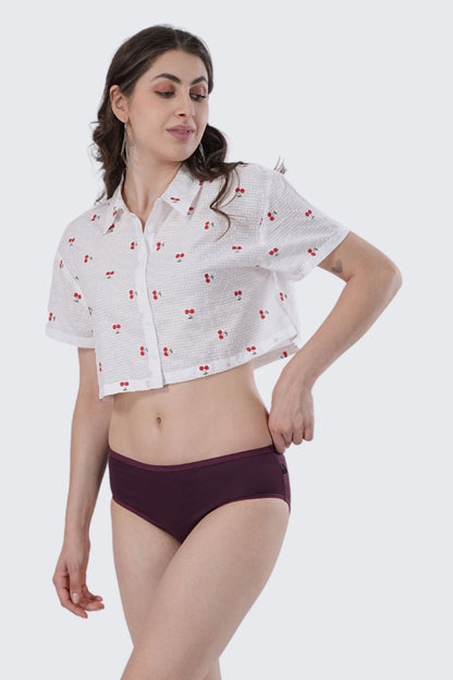 Mulberry Self Texture Mid Rise Hipster Panty - SOVIV